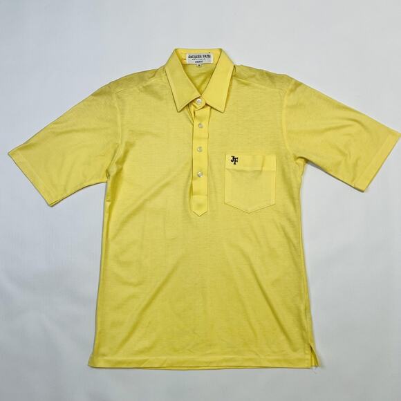 Jacques Fath Polo Shirt Mens Small Yellow Paris Boutique JF Pocket Retro Mod 60s - Picture 1 of 9